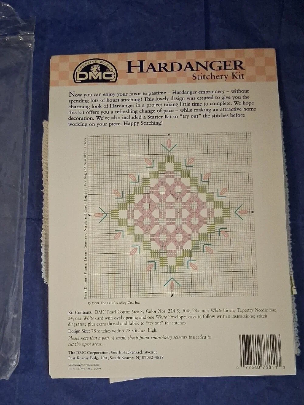 DMC Hardanger Stitchery Kit - Pink & Cream  Embroidery Kit